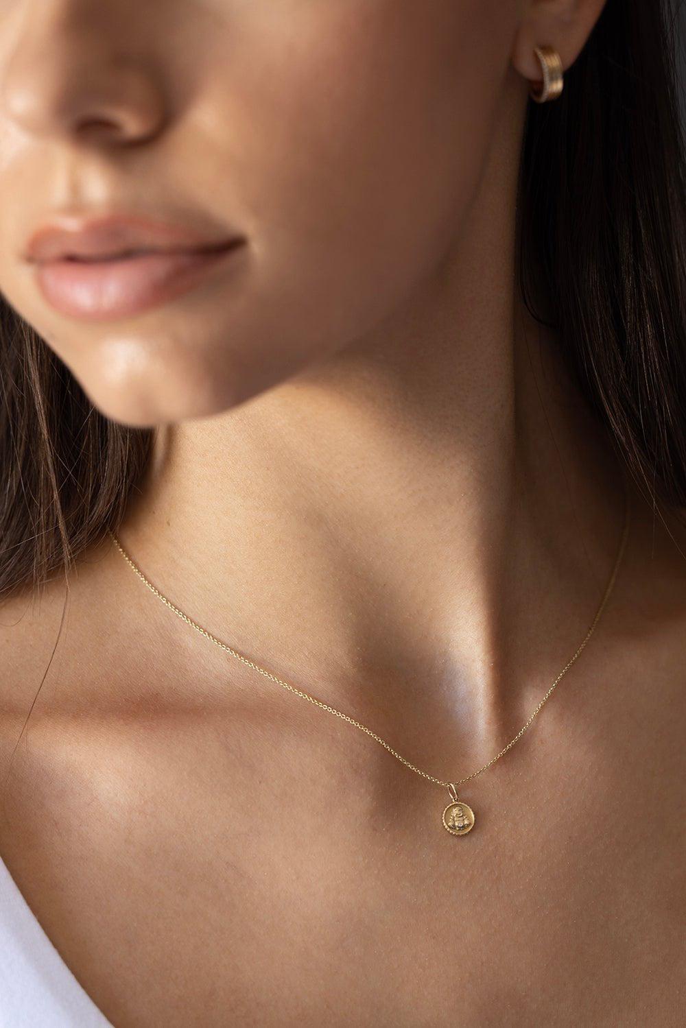 SYDNEY EVAN-Small Gold Sitting Buddha Coin Necklace-YELLOW GOLD