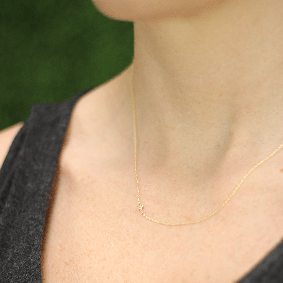 SYDNEY EVAN-Tiny Diamond Cross Necklace-YELLOW GOLD