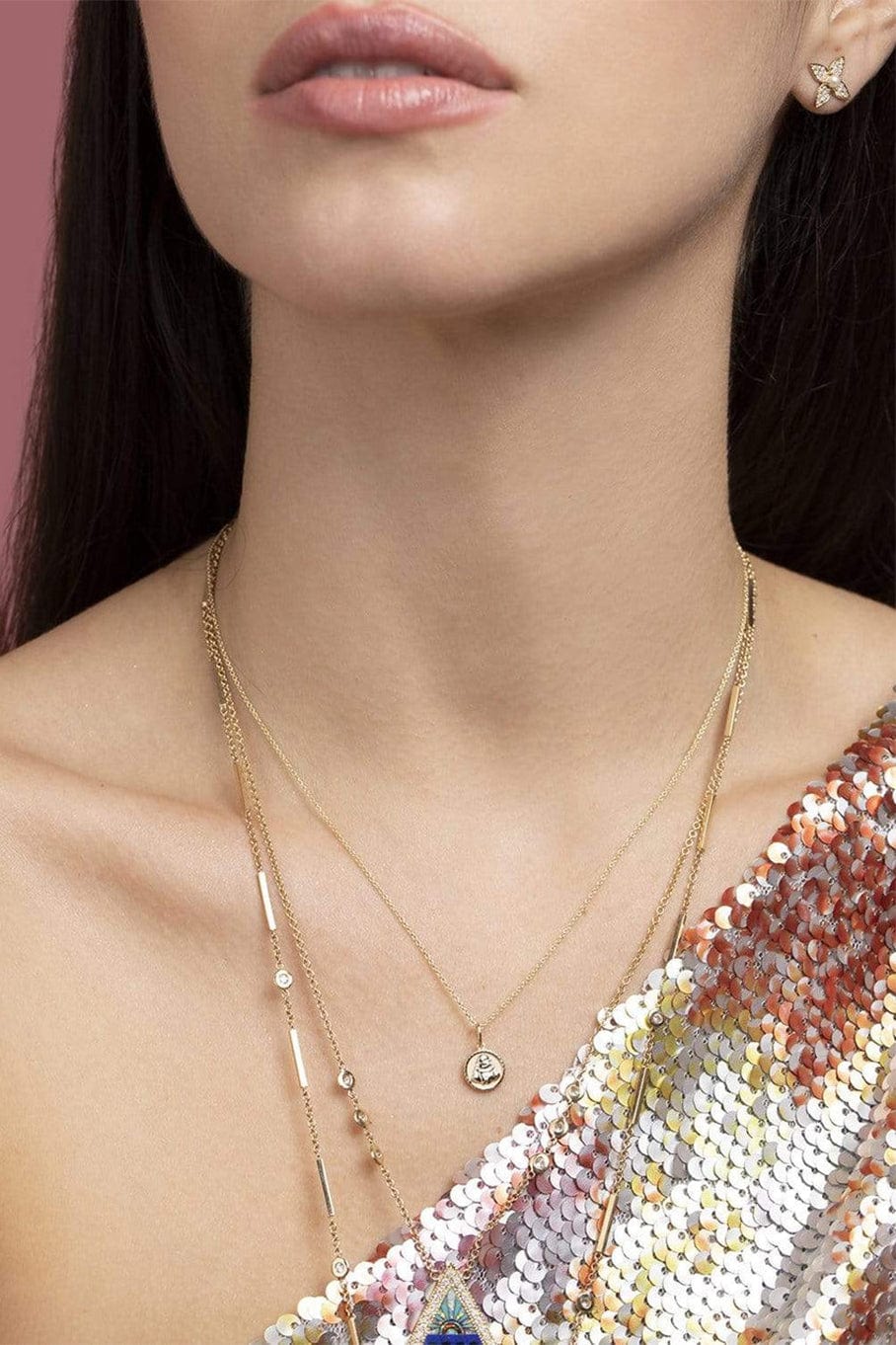 SYDNEY EVAN-Tiny Sitting Buddha Charm Necklace-YELLOW GOLD