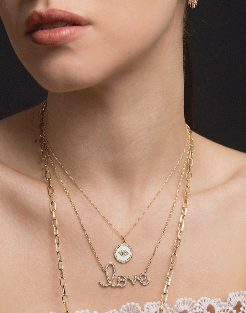 SYDNEY EVAN-White Evil Eye Necklace-YELLOW GOLD