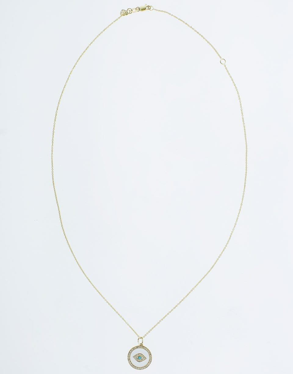 SYDNEY EVAN-White Evil Eye Necklace-YELLOW GOLD