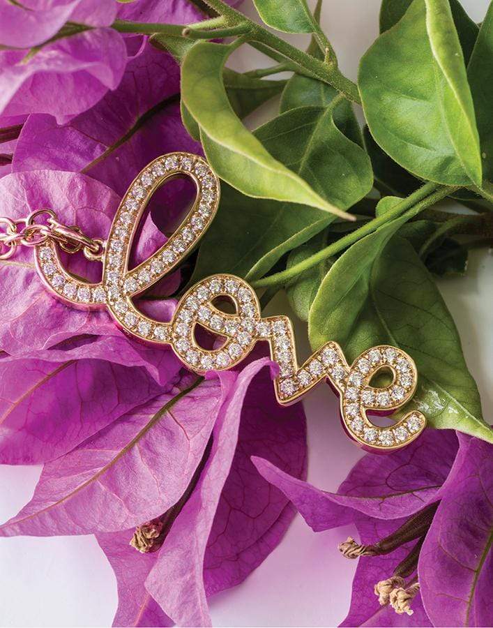 SYDNEY EVAN-XL Vertical LOVE Script Necklace-YELLOW GOLD