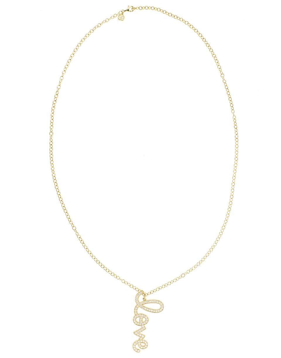 SYDNEY EVAN-XL Vertical LOVE Script Necklace-YELLOW GOLD