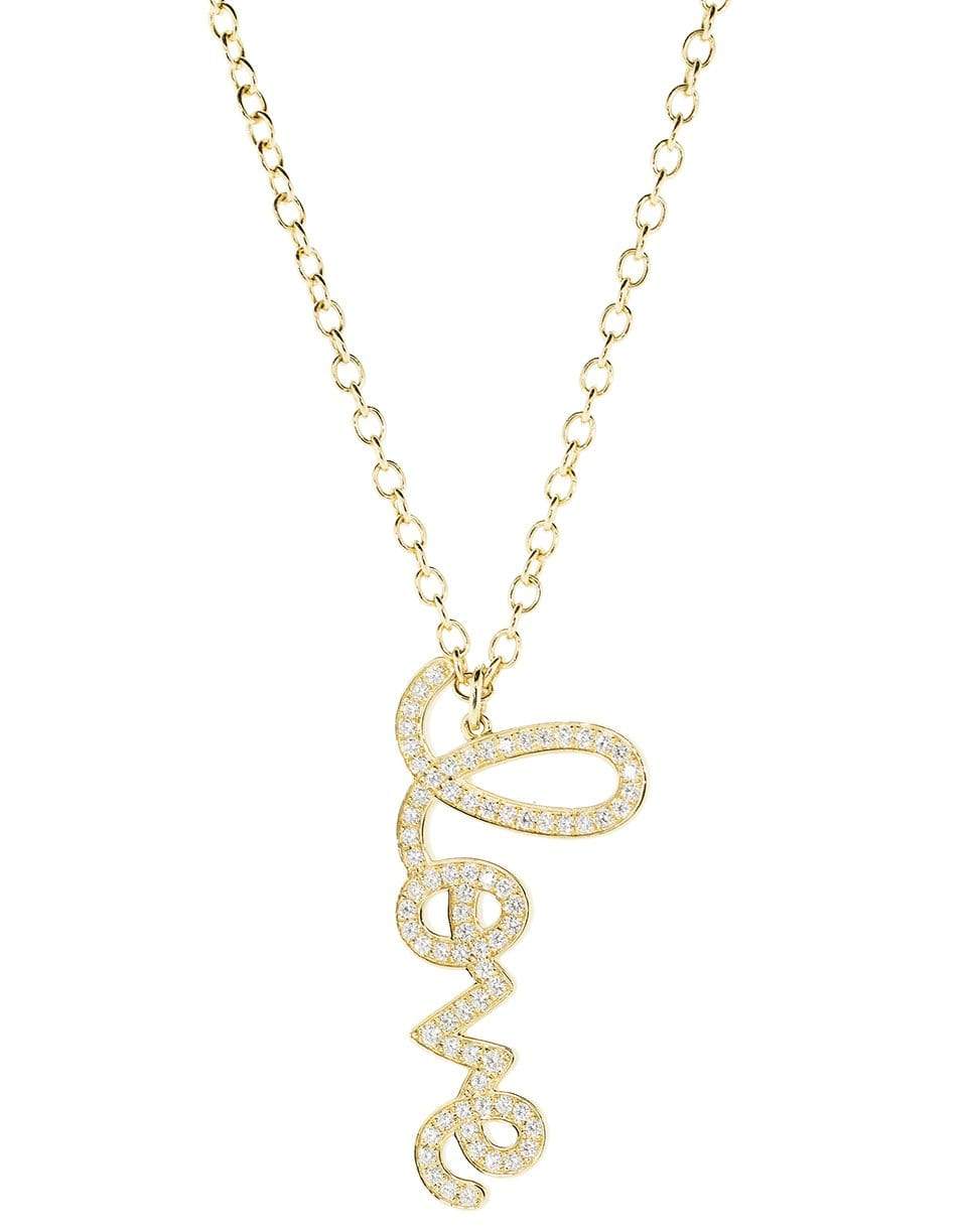 SYDNEY EVAN-XL Vertical LOVE Script Necklace-YELLOW GOLD