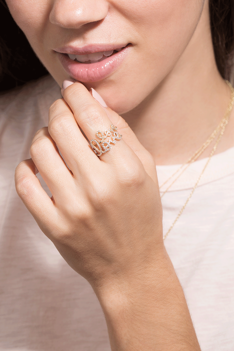 SYDNEY EVAN-Diamond Pave Love Script Ring-YELLOW GOLD