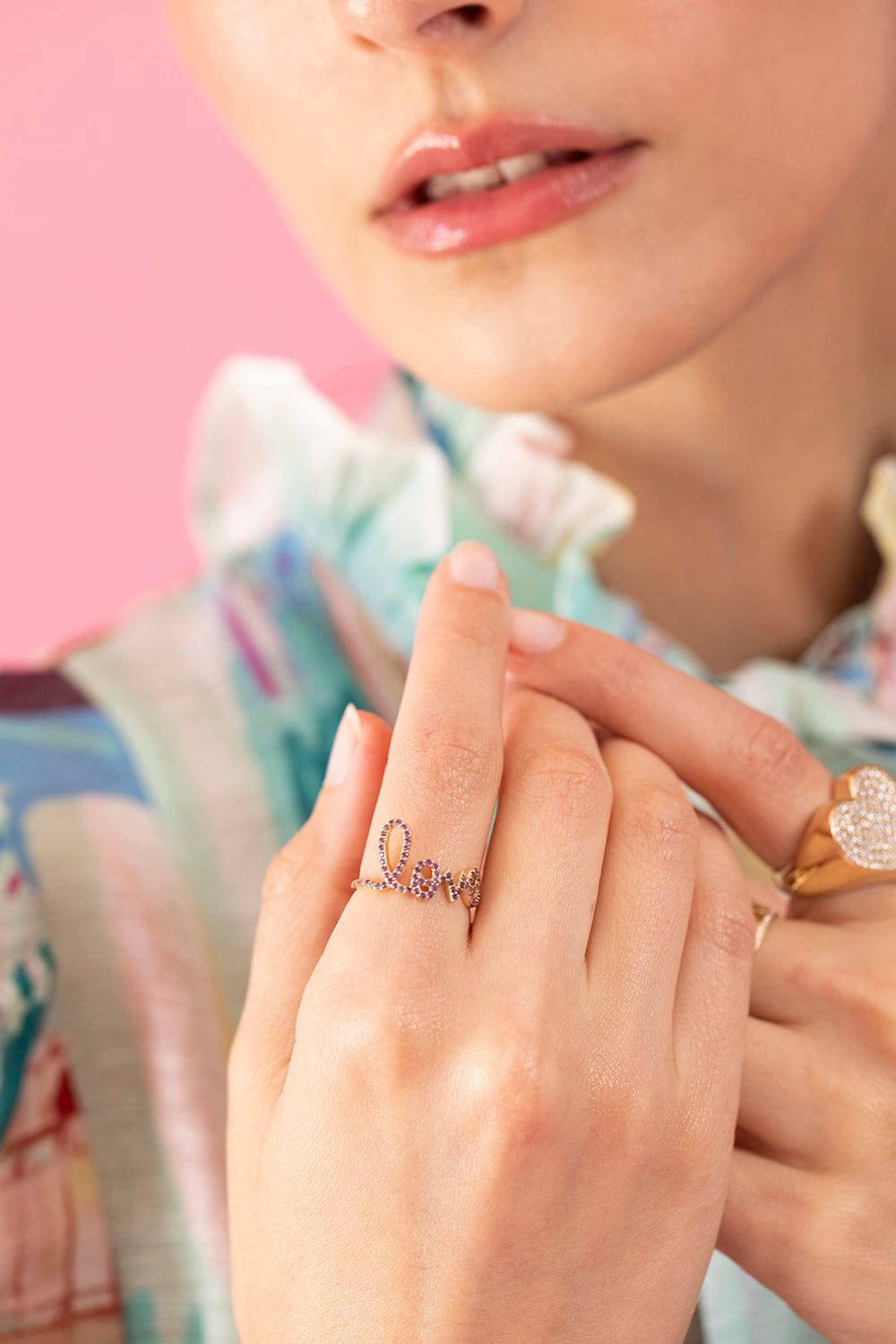 SYDNEY EVAN-Large Amethyst Love Script Ring-YELLOW GOLD