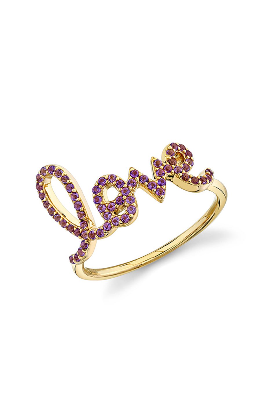 SYDNEY EVAN-Large Amethyst Love Script Ring-YELLOW GOLD