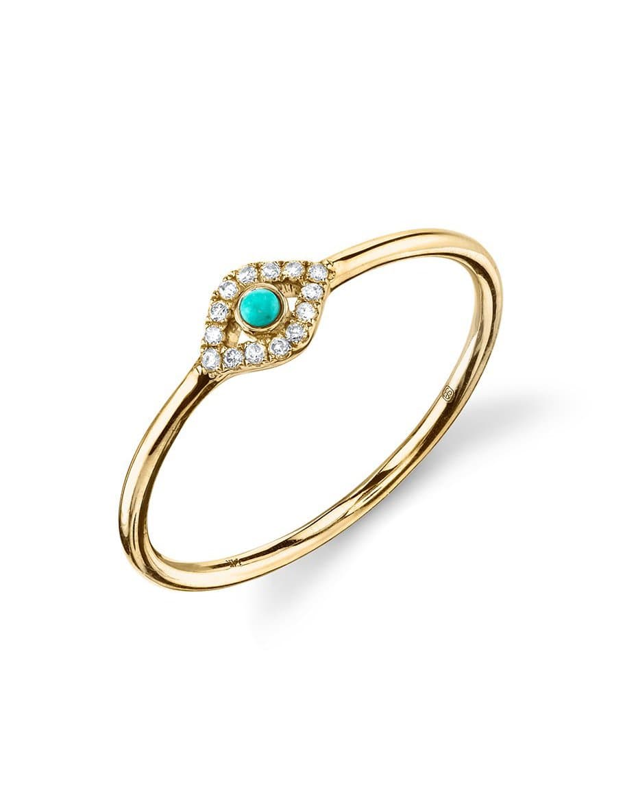 SYDNEY EVAN-Large Turquoise & Diamond Evil Eye Ring-YELLOW GOLD