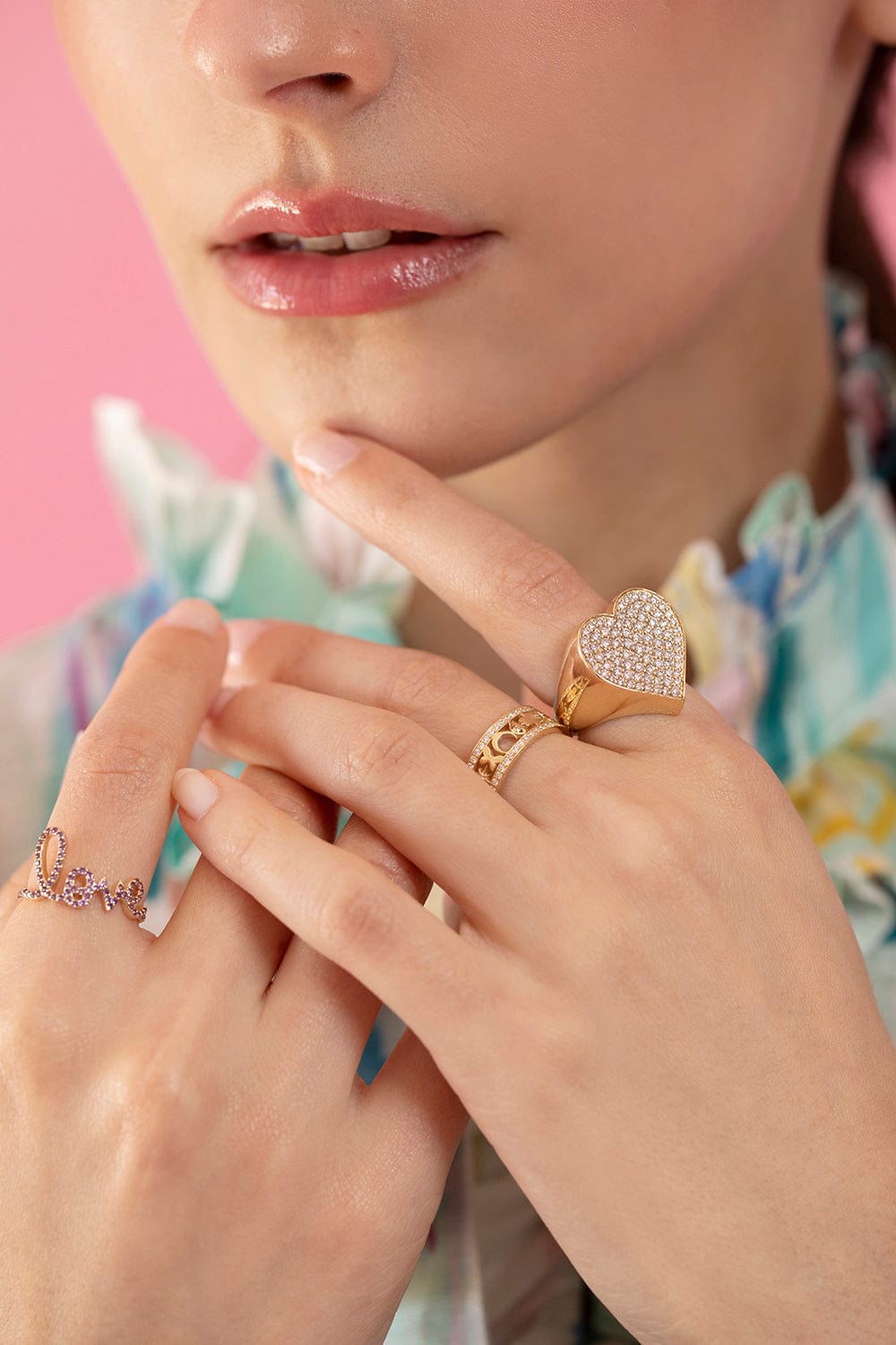 SYDNEY EVAN-Pave Diamond Open Icon Ring-YELLOW GOLD