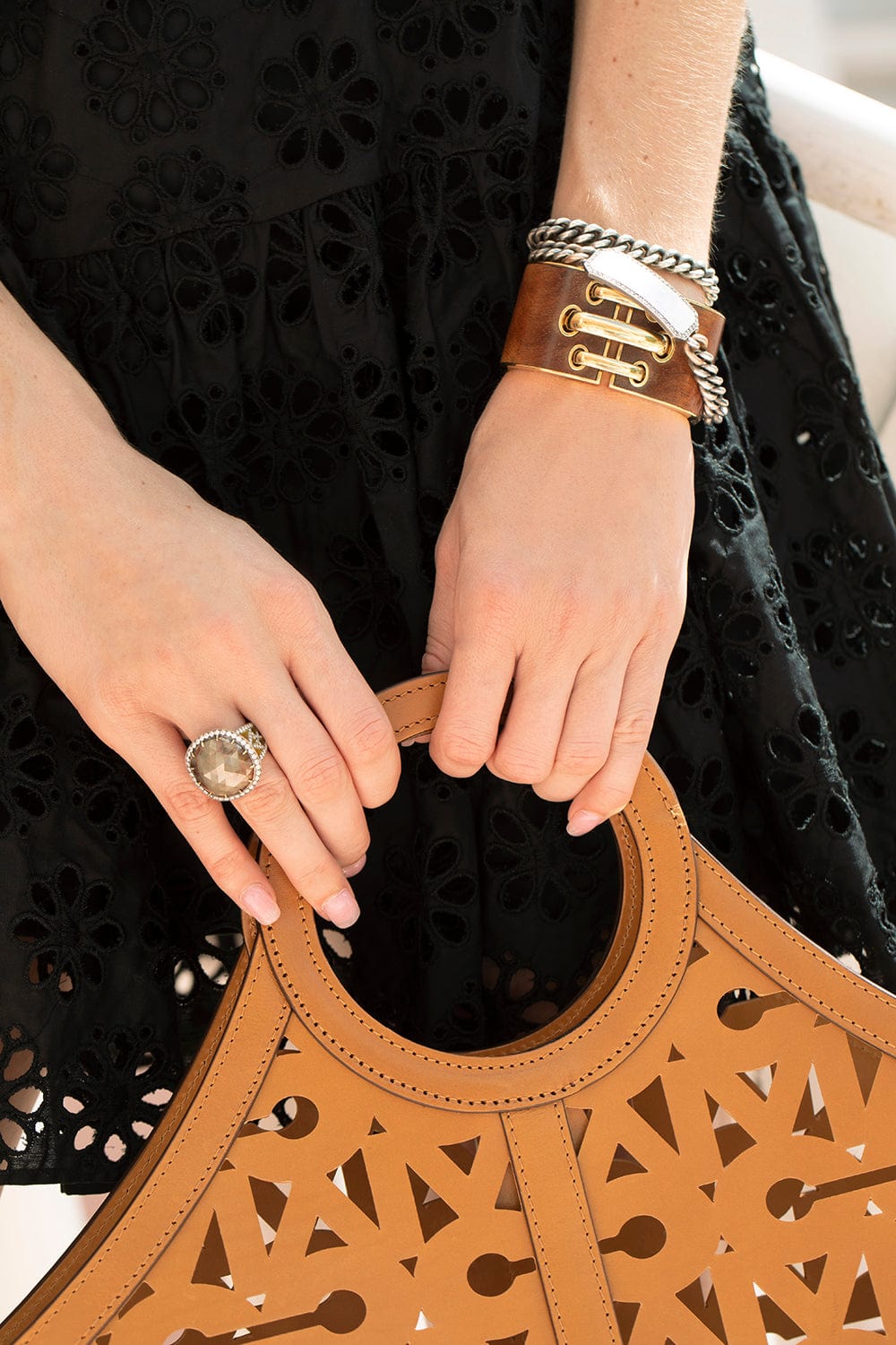 SYLVA & CIE-Grey Diamond ID Plate Wrap Bracelet-ROSE GOLD