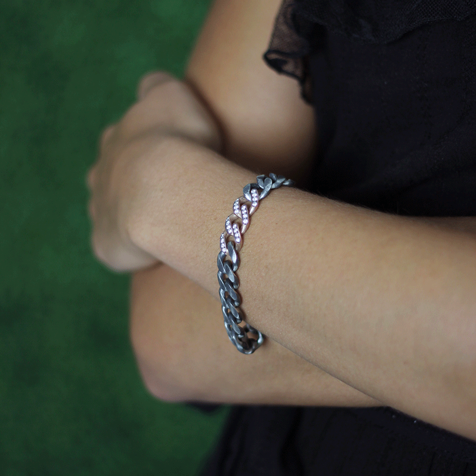 SYLVA & CIE-Diamond Pave Link Bracelet-SILVER