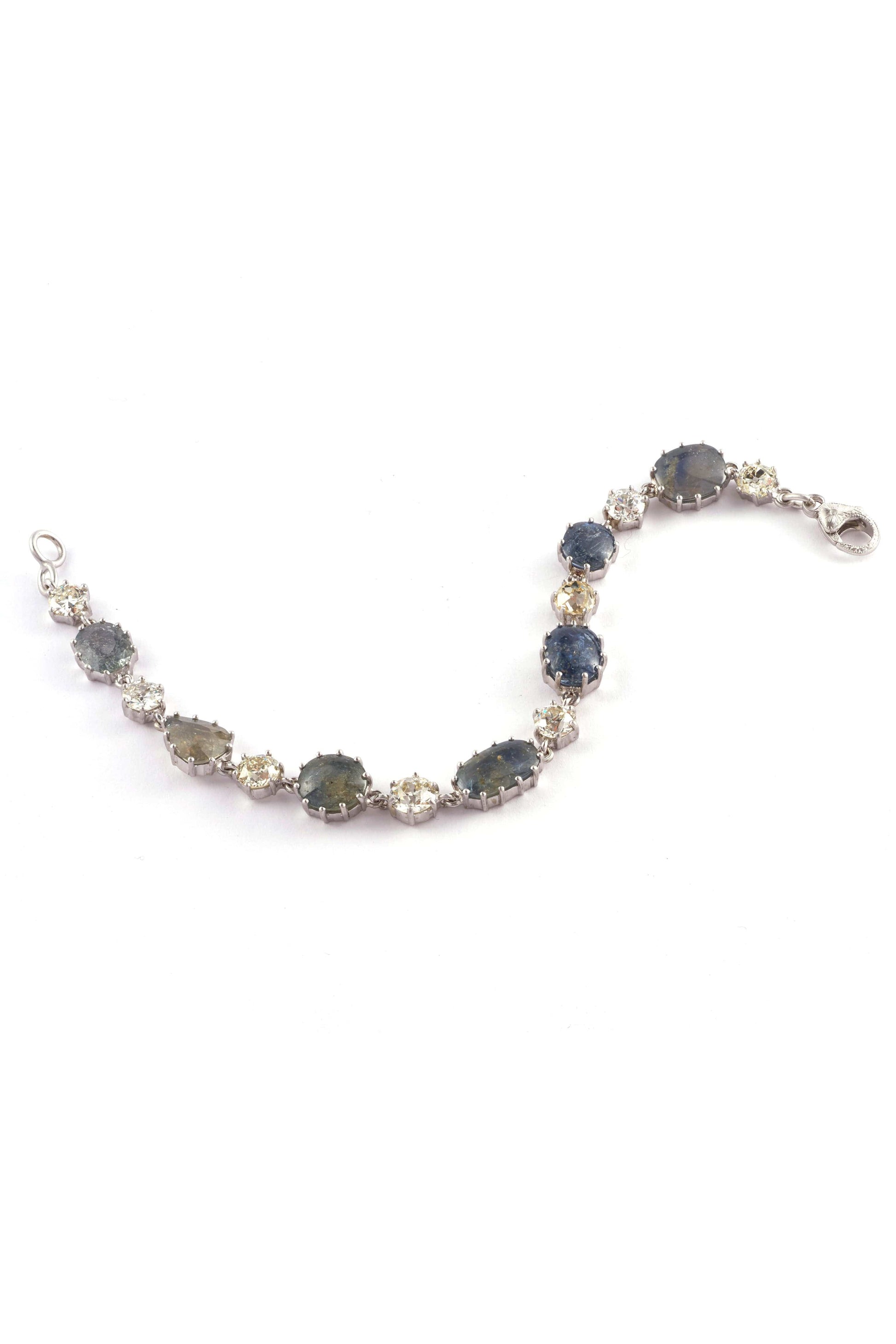 SYLVA & CIE-Old Euro and Sapphire Tennis Bracelet-WHITE GOLD
