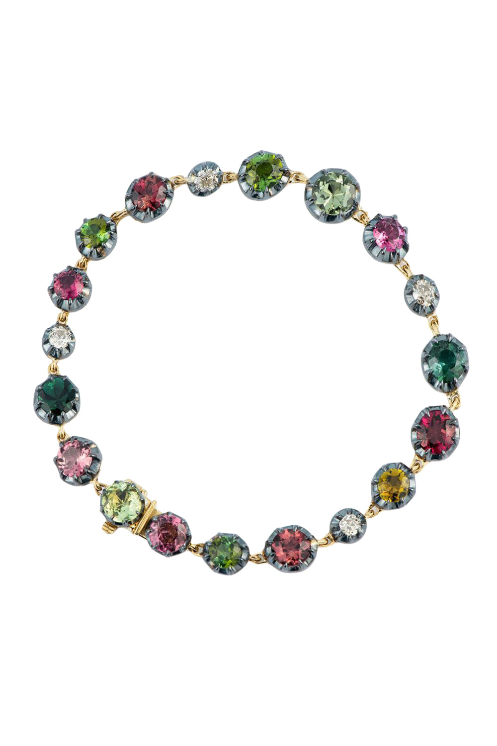 Tourmaline Diamond Old Euro Tennis Bracelet