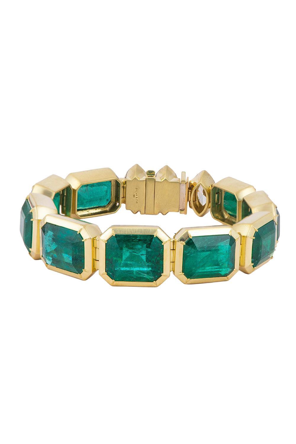 Emerald Diamond Tennis Bracelet-YELLOW GOLD-JEWELRYFINE JEWELBRACELET O-SYLVA & CIE