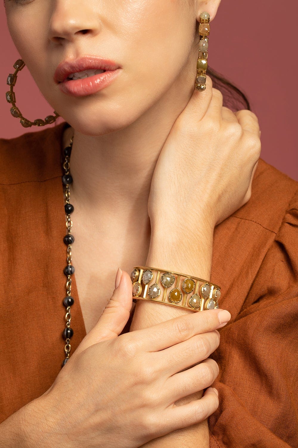 SYLVA & CIE-Pear Shape Rough Diamond Cuff-YELLOW GOLD