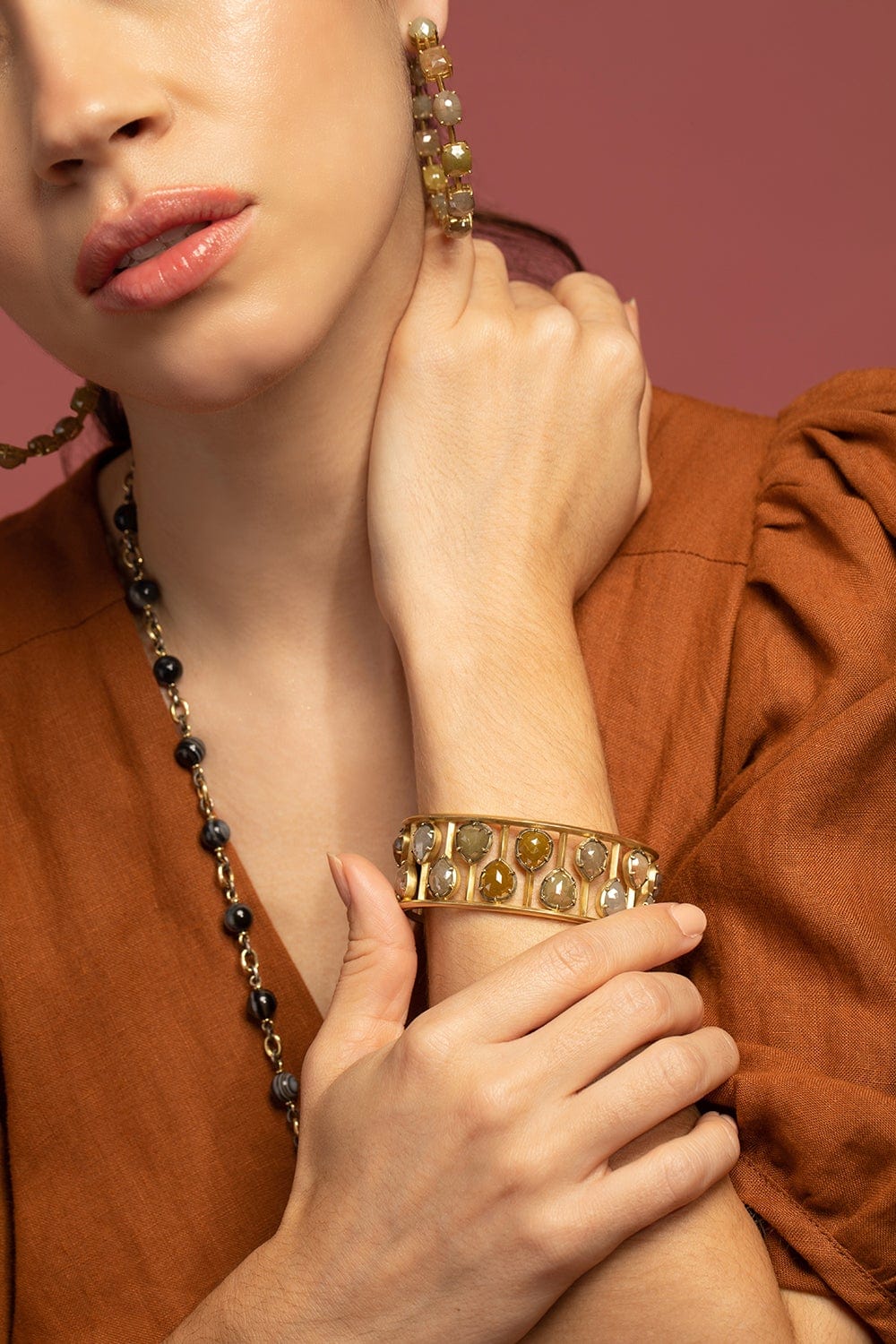 SYLVA & CIE-Pear Shape Rough Diamond Cuff-YELLOW GOLD