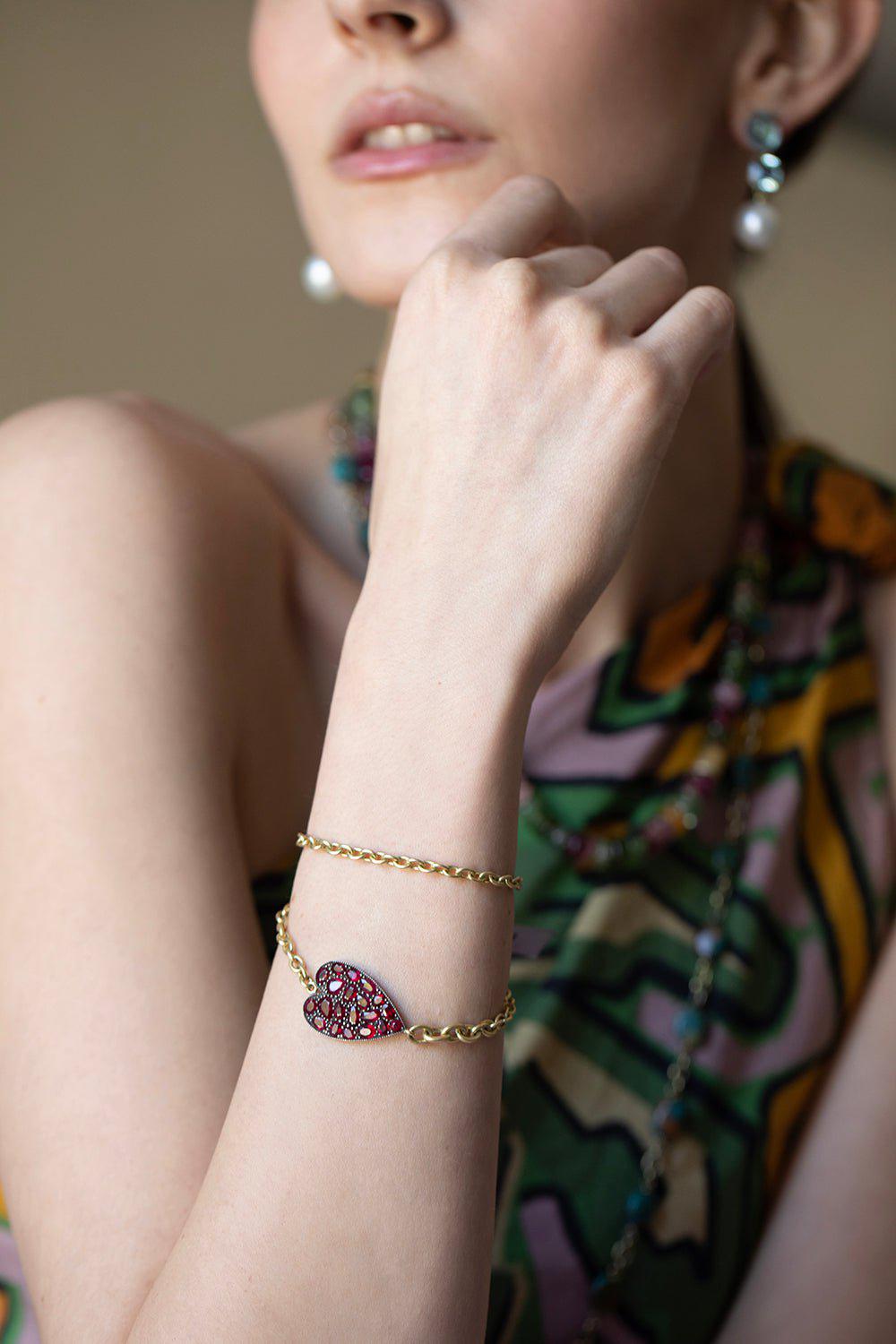 SYLVA & CIE-Ruby Heart Double Wrap Bracelet-YELLOW GOLD