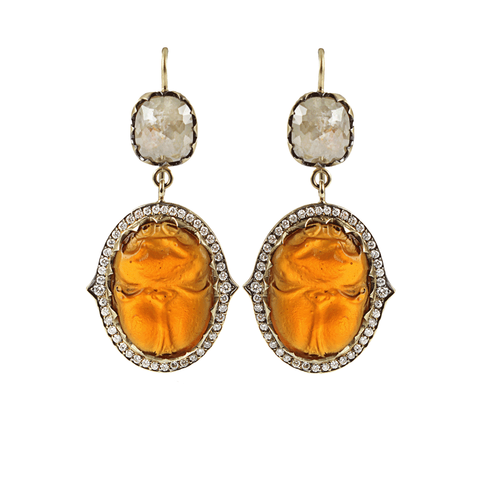 SYLVA & CIE-Intaglio Scarab Diamond Earrings-18KYG