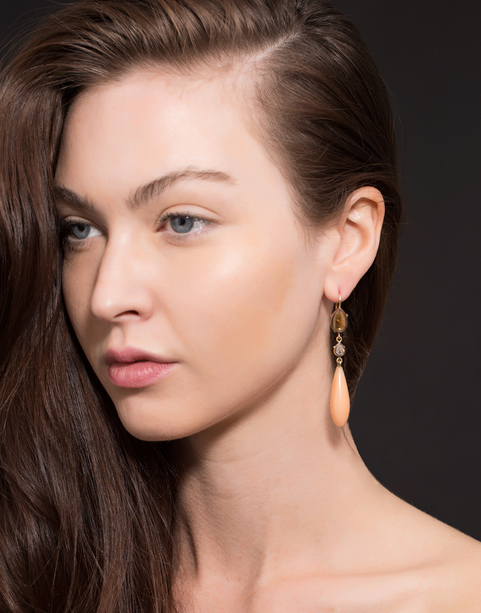 SYLVA & CIE-Eosite And Rough Diamond Drop Earrings-ROSE GOLD