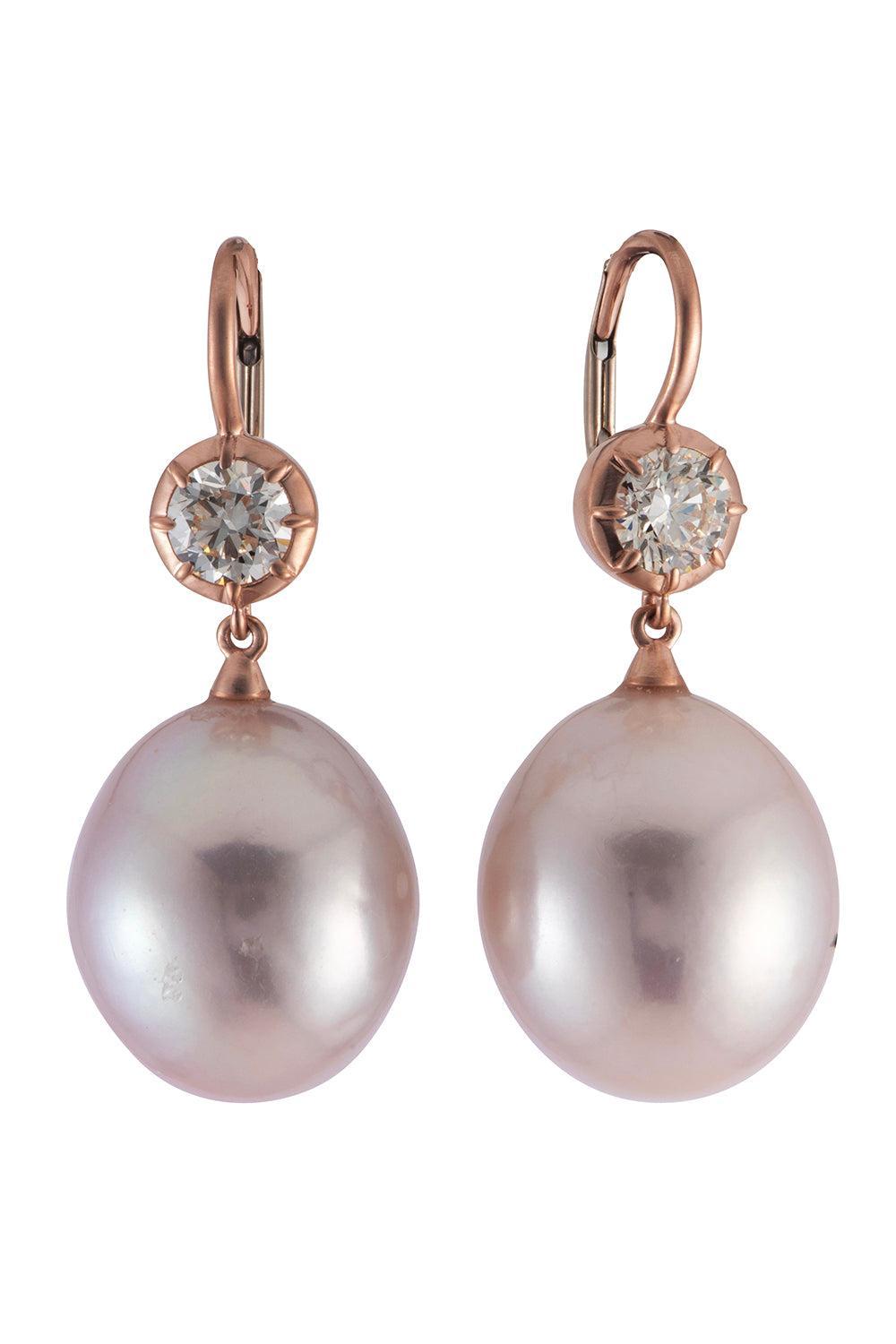 Freshwater Pearl Diamond Earrings-ROSE GOLD-JEWELRYFINE JEWELEARRING-SYLVA & CIE