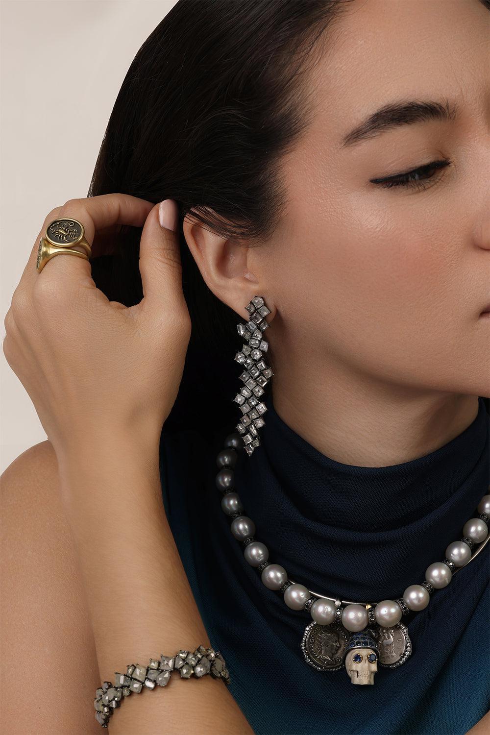 Grey Diamond Long Drop Earrings-WHITE GOLD-JEWELRYFINE JEWELEARRING-SYLVA & CIE