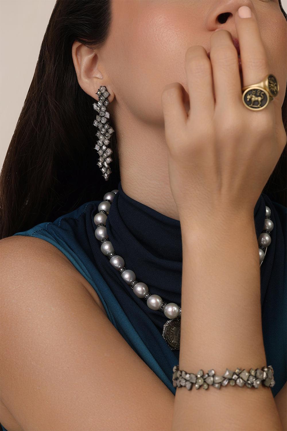 Grey Diamond Long Drop Earrings-WHITE GOLD-JEWELRYFINE JEWELEARRING-SYLVA & CIE