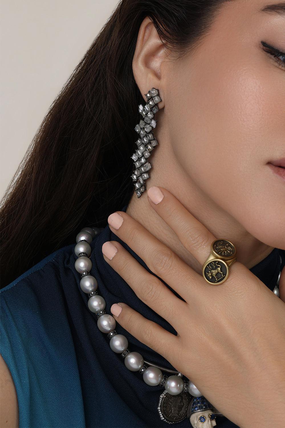 Grey Diamond Long Drop Earrings-WHITE GOLD-JEWELRYFINE JEWELEARRING-SYLVA & CIE