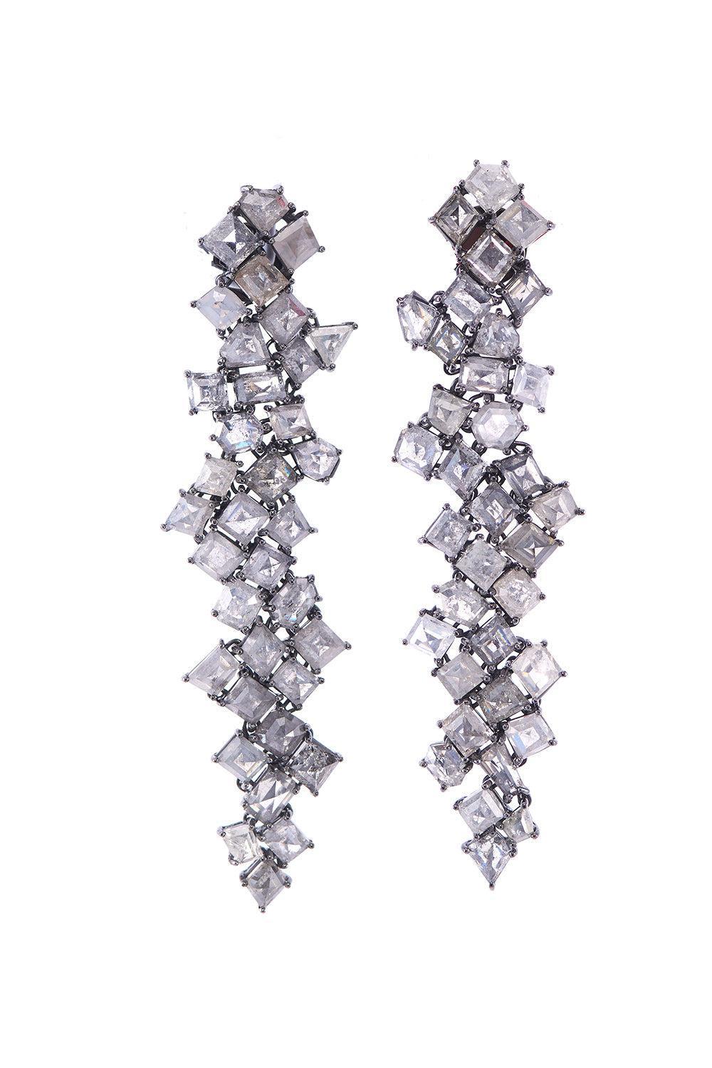 Grey Diamond Long Drop Earrings-WHITE GOLD-JEWELRYFINE JEWELEARRING-SYLVA & CIE