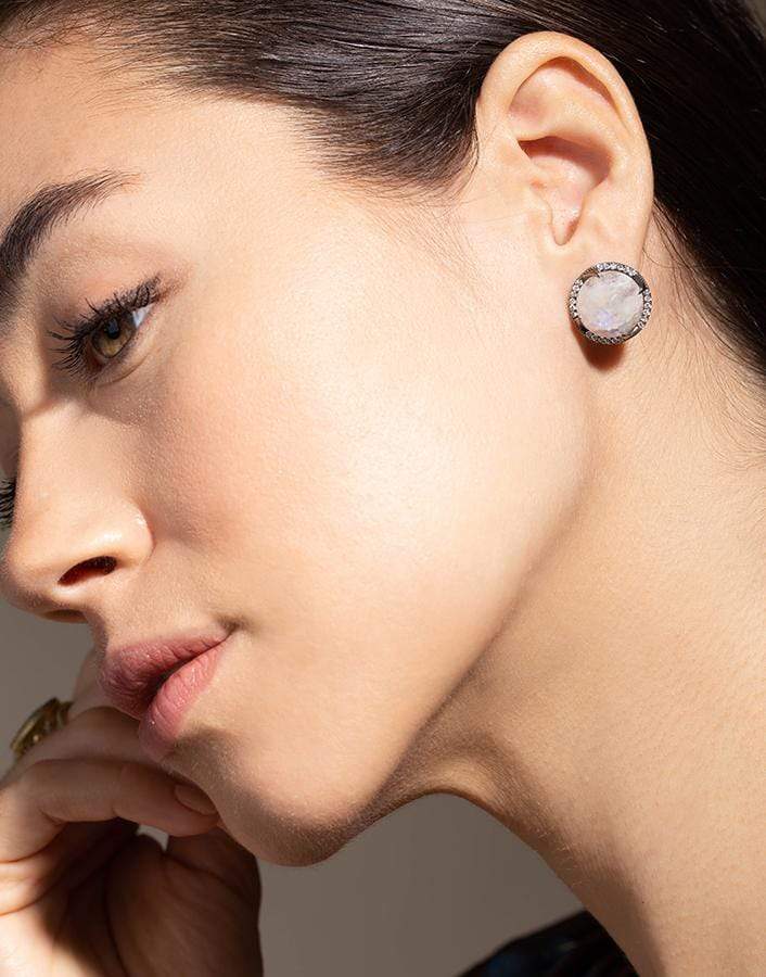 SYLVA & CIE-Moonstone and Diamond Studs-WHITE GOLD