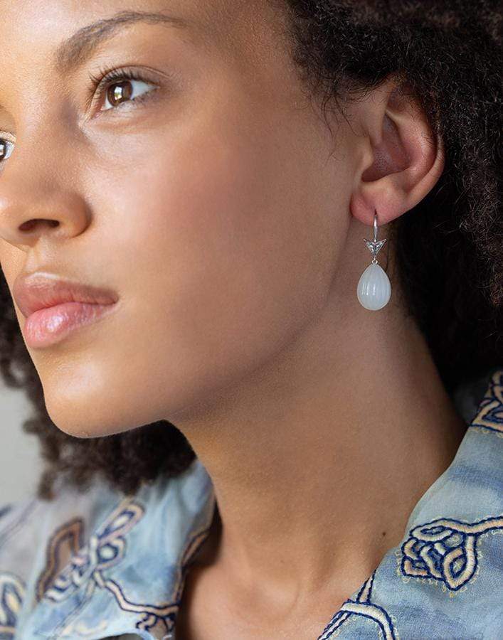 SYLVA & CIE-Moonstone Bulb and Arrow Drop Earrings-WHITE GOLD
