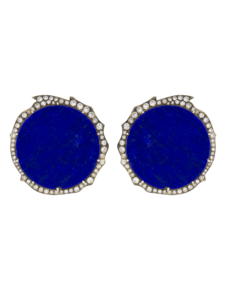 SYLVA & CIE-Round Lapis And Diamond Studs-WHITE GOLD