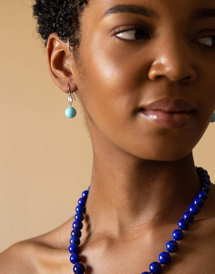 SYLVA & CIE-Turquoise and Diamond Drop Earring-WHITE GOLD