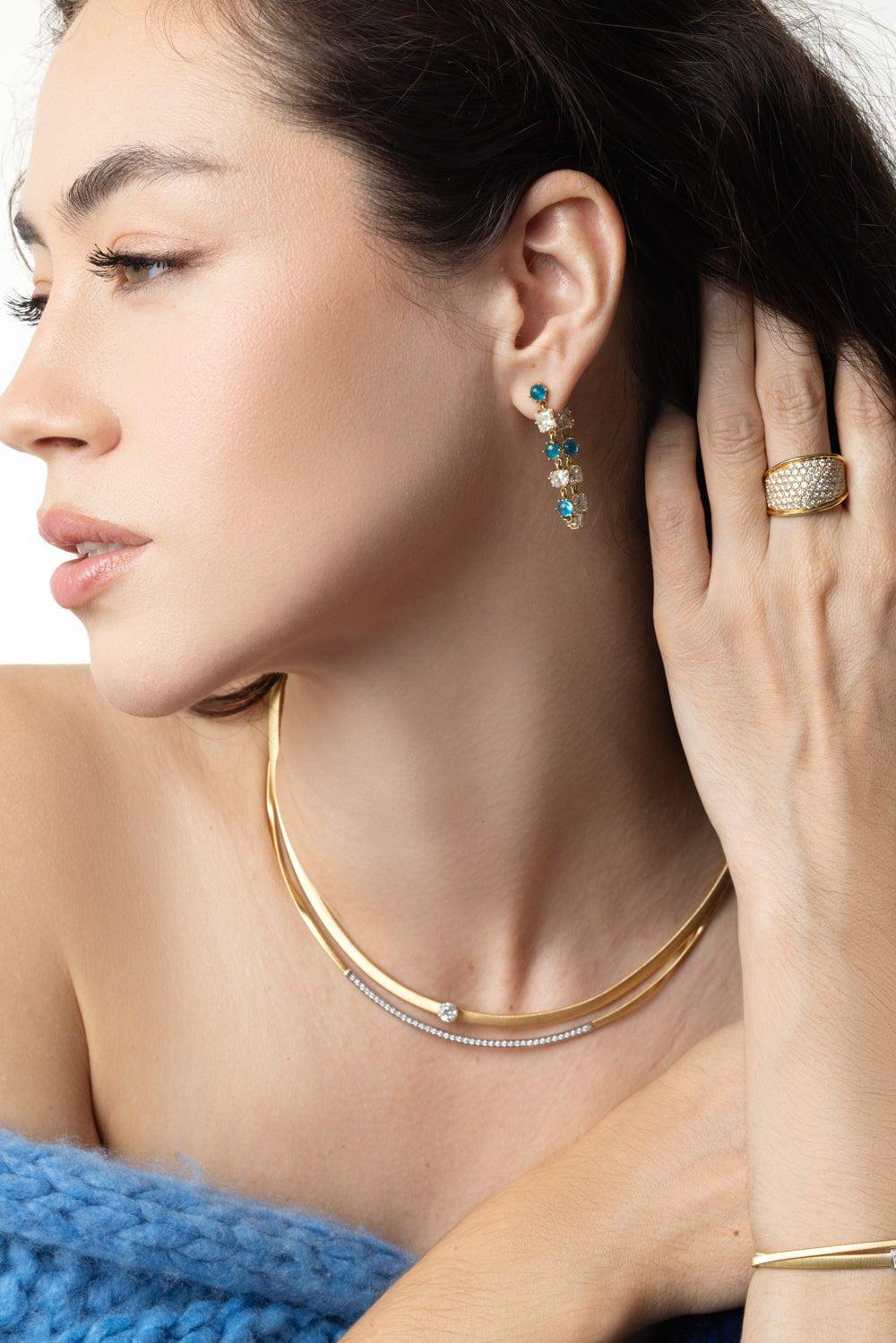 SYLVA & CIE-Apatite Mixed Shape Diamond Drop Earrings-YELLOW GOLD