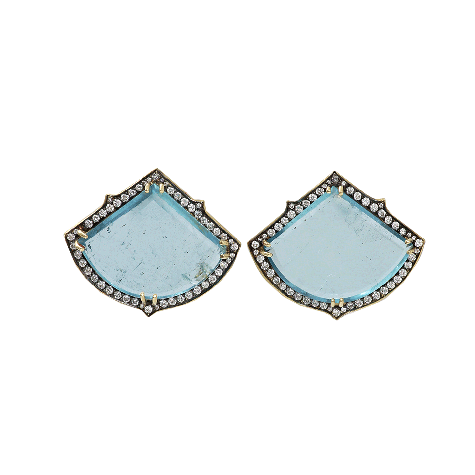 SYLVA & CIE-Aquamarine Earrings With Diamonds-YELLOW GOLD