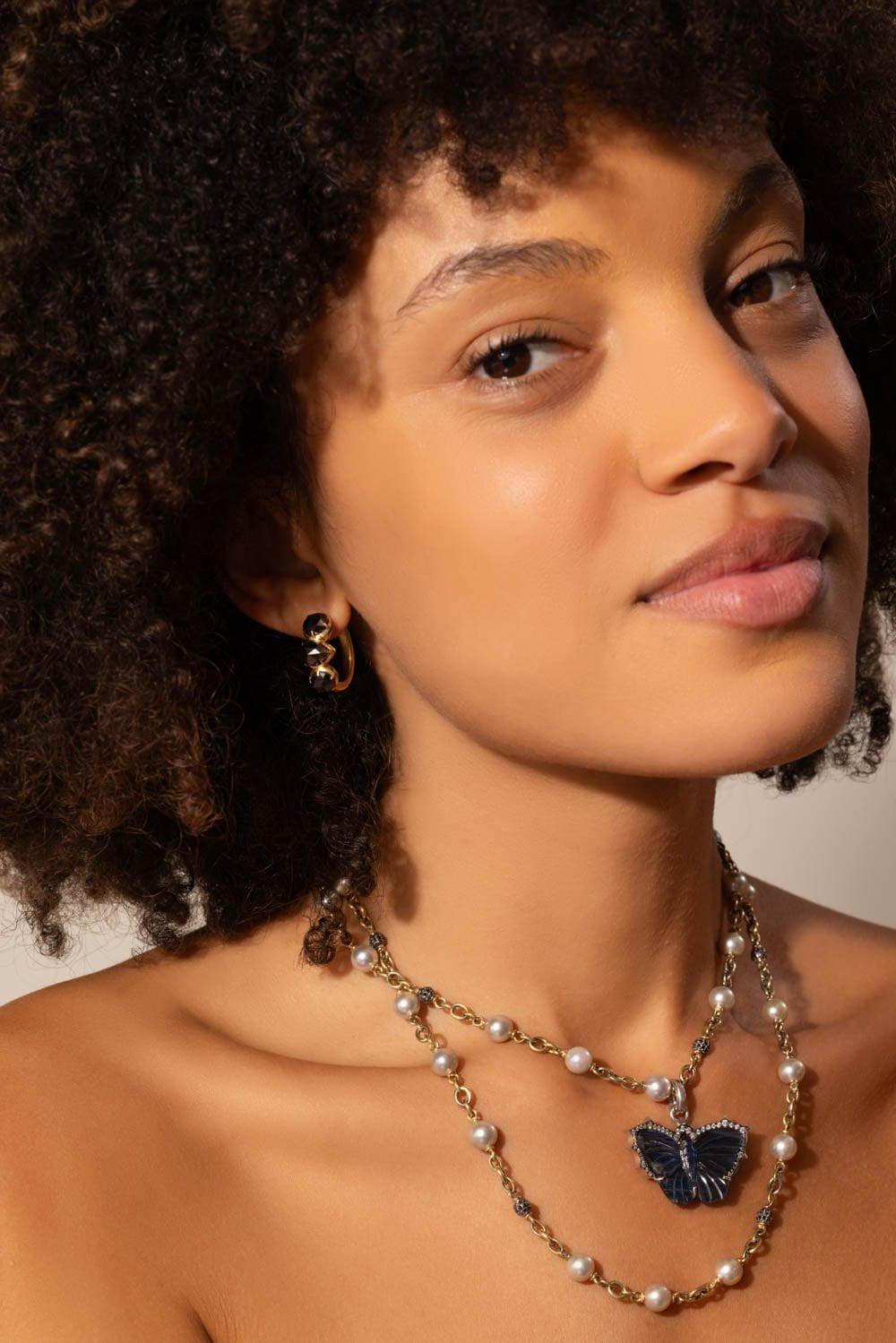 SYLVA & CIE-Black Diamond Hoop Earrings-YELLOW GOLD