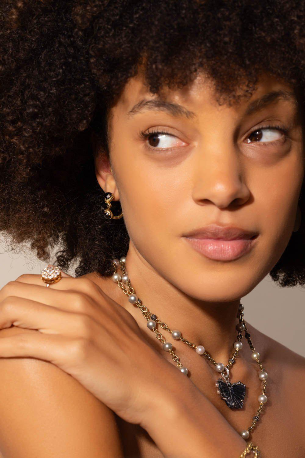 SYLVA & CIE-Black Diamond Hoop Earrings-YELLOW GOLD