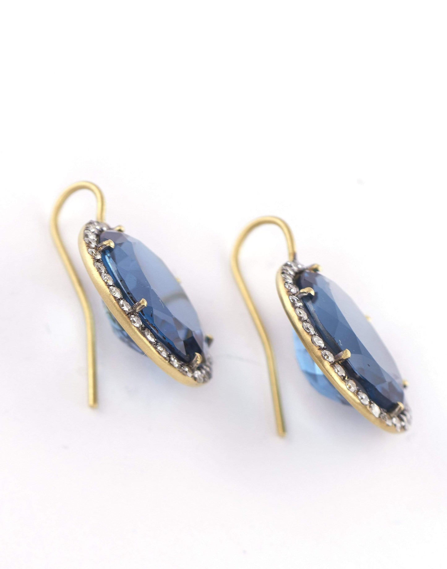 SYLVA & CIE-Blue Topaz and Diamond Drop Earrings-YELLOW GOLD
