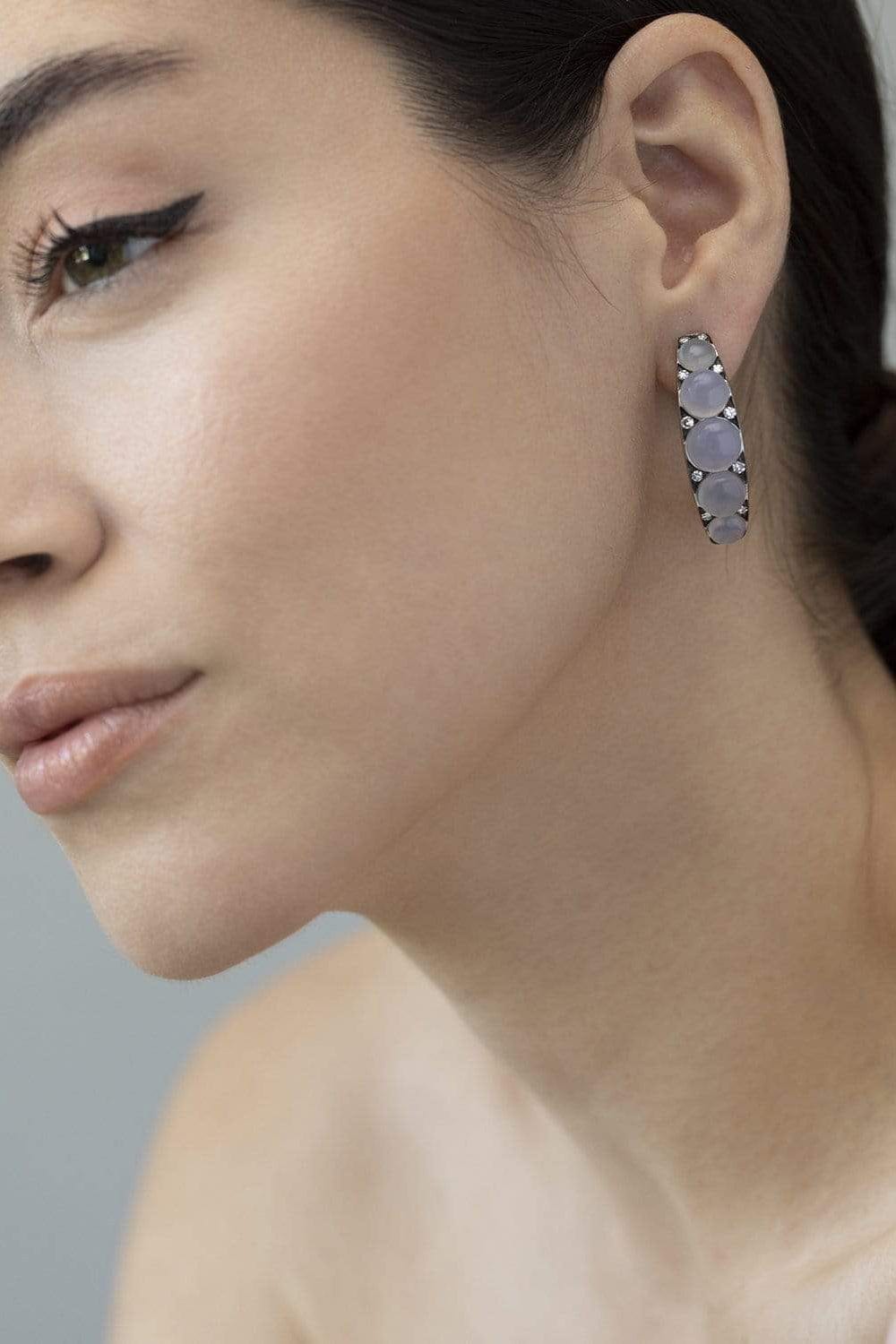 SYLVA & CIE-Chalcedony and Diamond Half Hoop Earrings-YELLOW GOLD