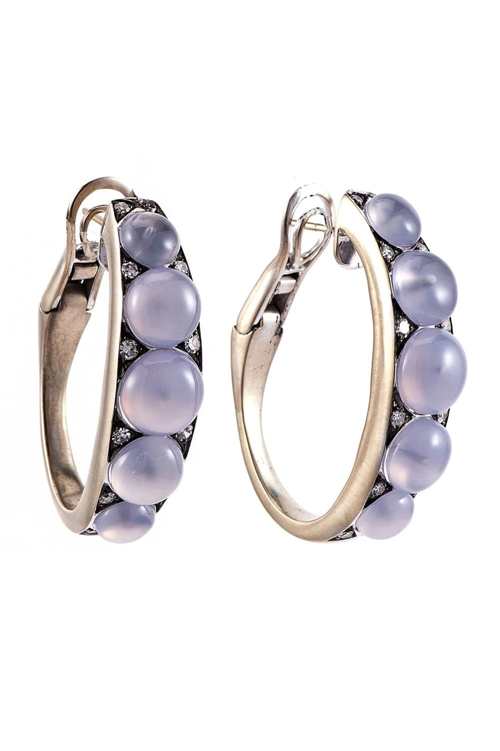 SYLVA & CIE-Chalcedony and Diamond Half Hoop Earrings-YELLOW GOLD