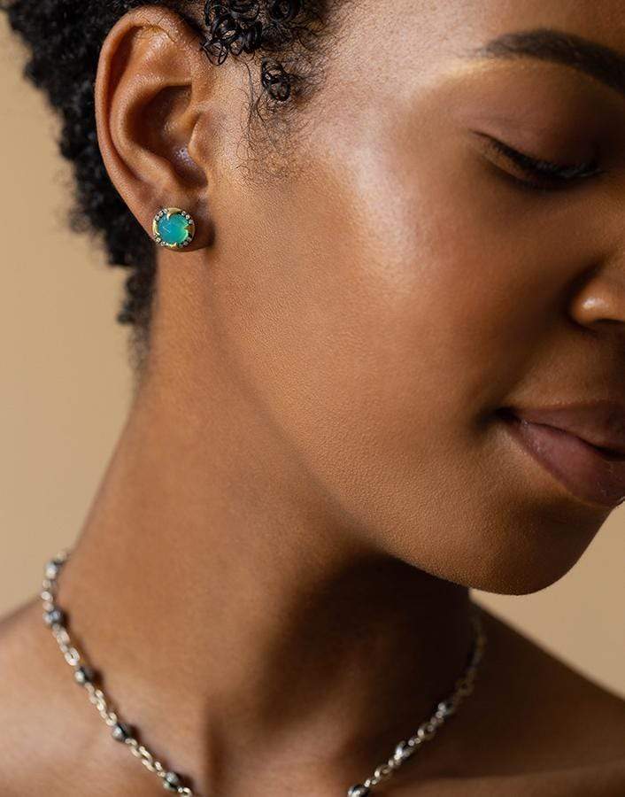 SYLVA & CIE-Chrysophrase and Diamond Thorn Studs-YELLOW GOLD