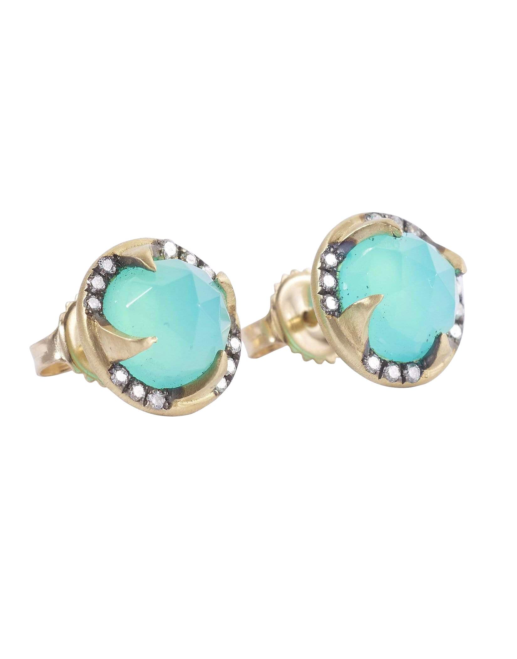 SYLVA & CIE-Chrysophrase and Diamond Thorn Studs-YELLOW GOLD