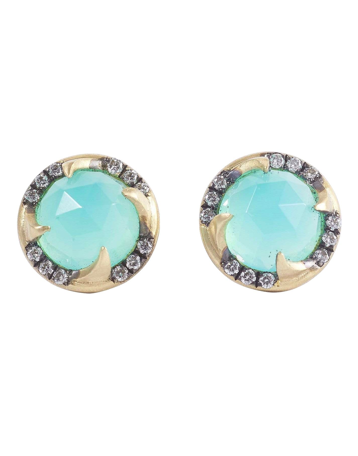 SYLVA & CIE-Chrysophrase and Diamond Thorn Studs-YELLOW GOLD