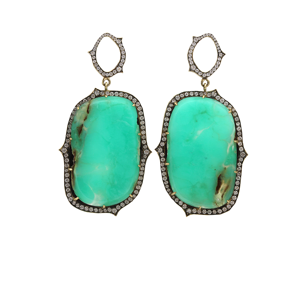 SYLVA & CIE-Chrysoprase Slice Diamond Earrings-YELLOW GOLD
