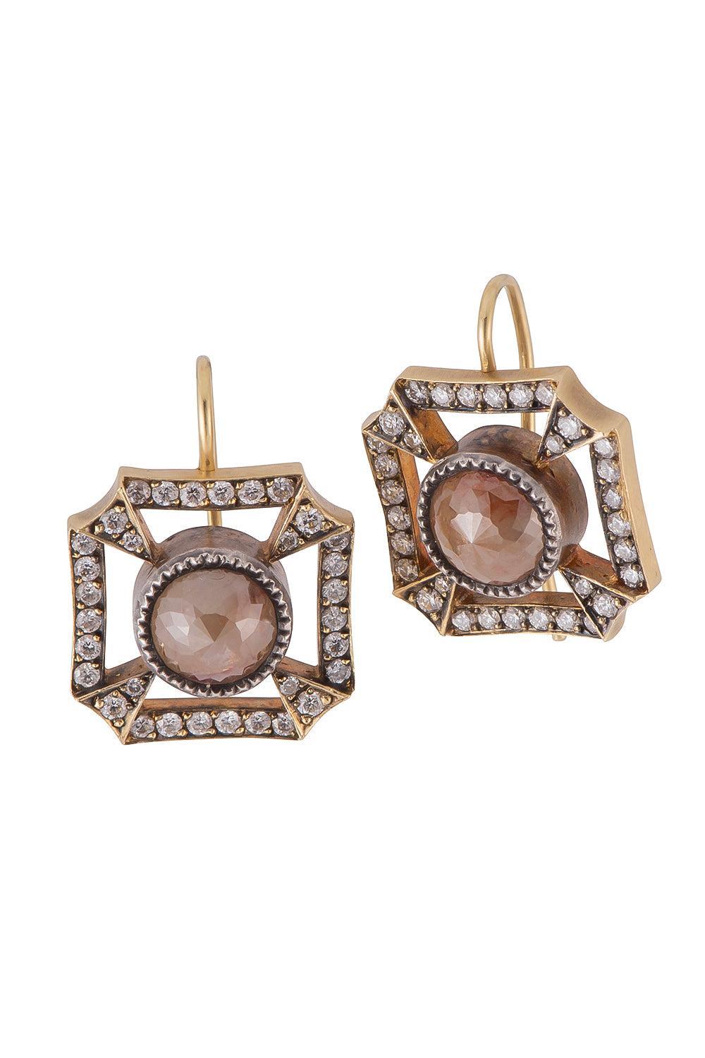 Diamond Shield Earrings-YELLOW GOLD-JEWELRYFINE JEWELEARRING-SYLVA & CIE