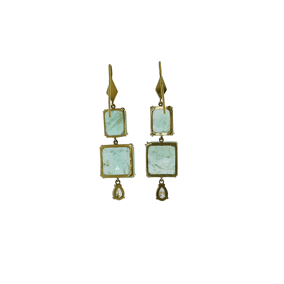 SYLVA & CIE-Emerald and Pear Shape Diamond Earrings-YELLOW GOLD