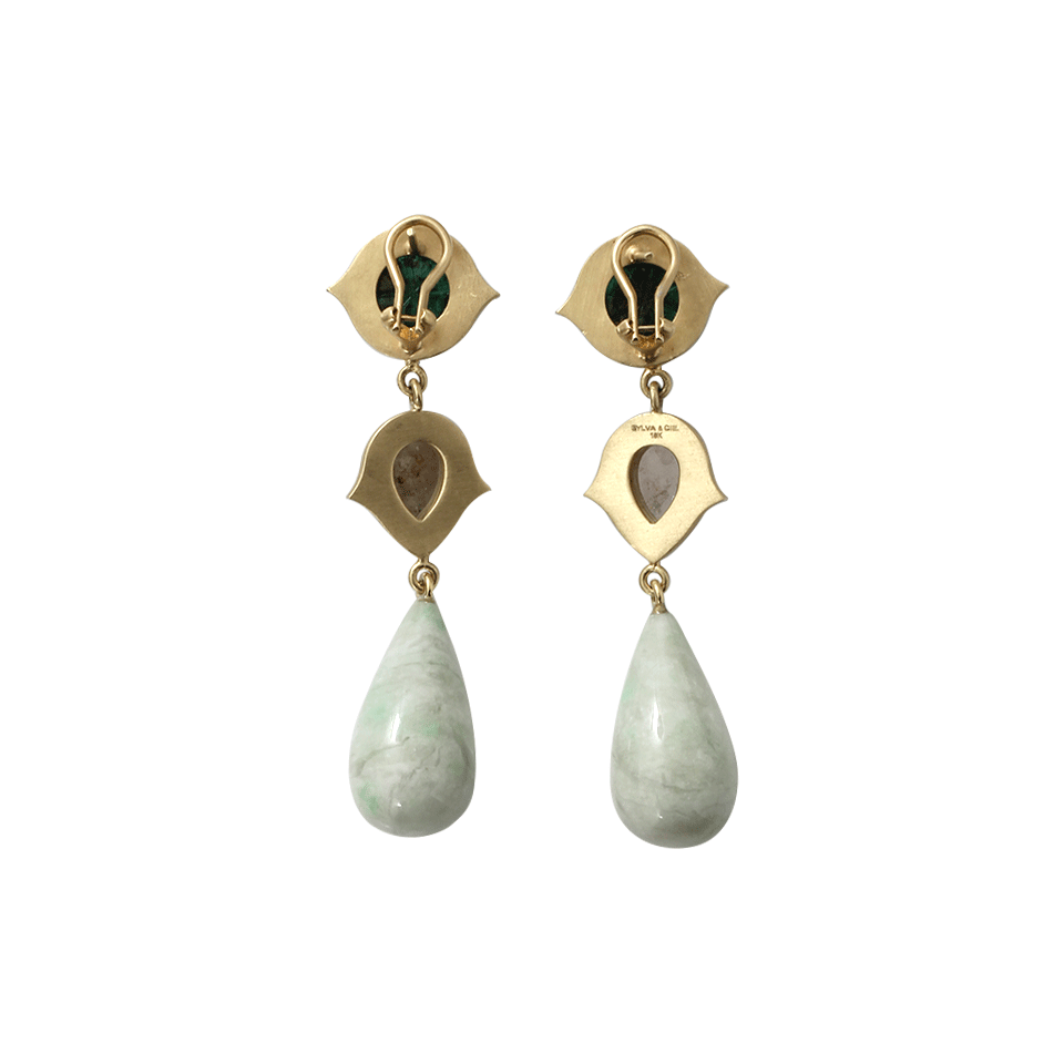 SYLVA & CIE-Emerald And Vesuvian Drop Earrings-YELLOW GOLD