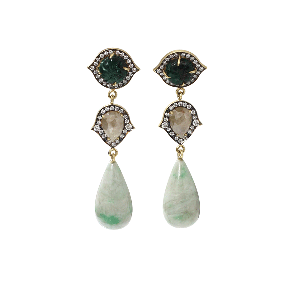 SYLVA & CIE-Emerald And Vesuvian Drop Earrings-YELLOW GOLD
