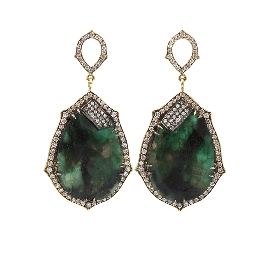 SYLVA & CIE-Emerald Diamond Drop Earrings-YELLOW GOLD