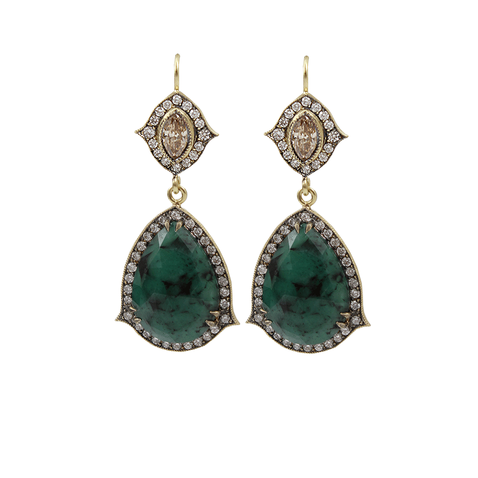 SYLVA & CIE-Emerald Pear Shape Drop Earrings-YELLOW GOLD