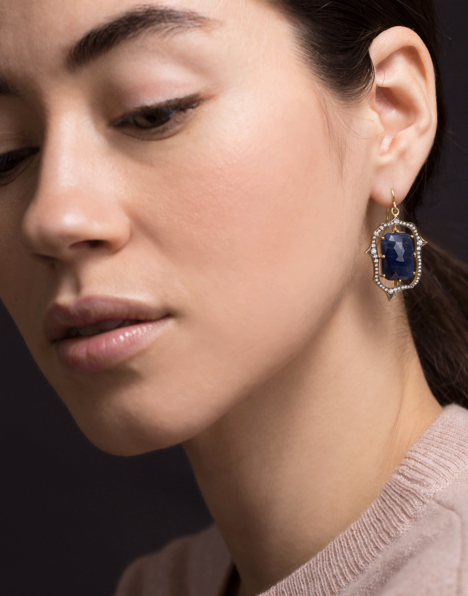 SYLVA & CIE-Emerald Shaped Sapphire Earrings-YELLOW GOLD